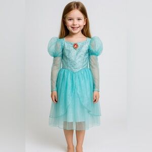 Ariel Princess Dress  L (10/12) Blue Gown with Puff Sleeves & Character Brooch